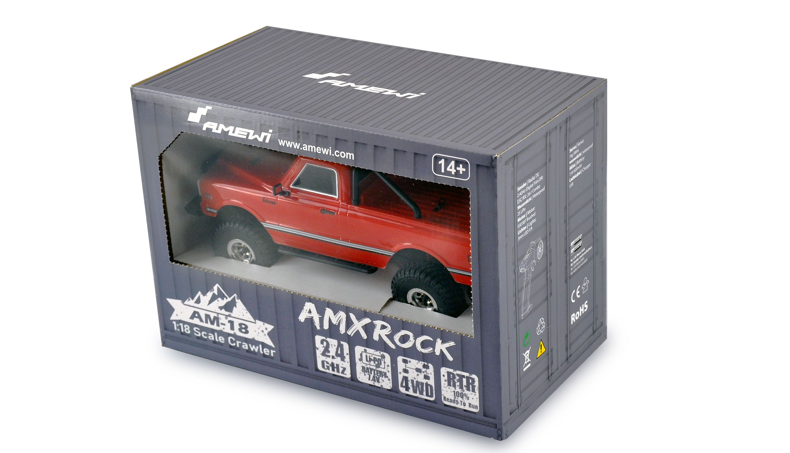 Amewi AMXRock AM18 Scale Crawler Harvest 1:18 RTR con telecomando, batteria e cavo di ricarica, grigio