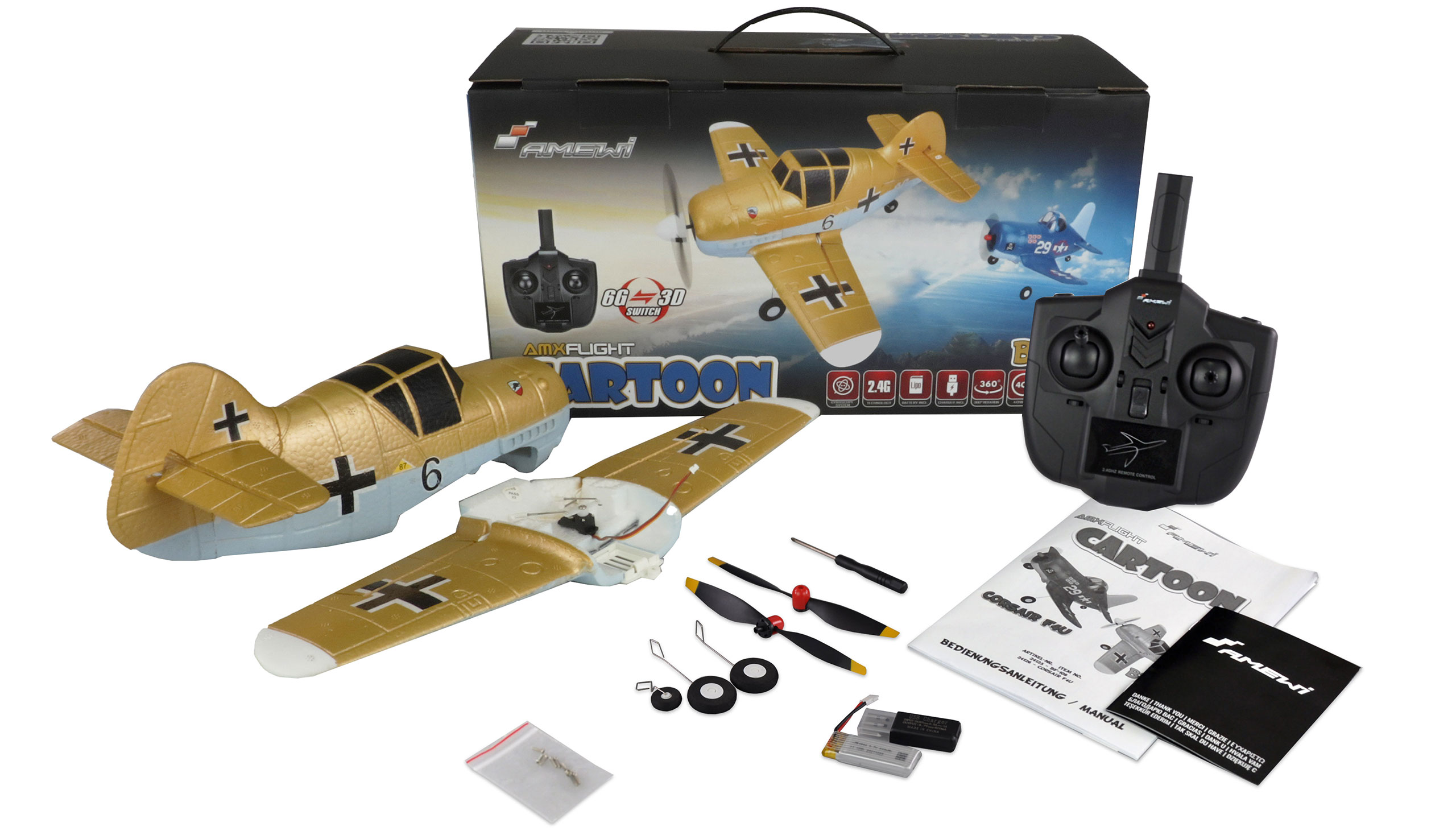 Amewi AM-12 RC Flugzeug 450mm - 6-Kanal RTF Mit Gyro Für Einsteiger